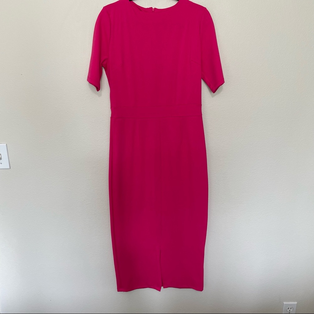Brigitte Brianna hot pink structured fitted midi length dress sz.L NewYork dress